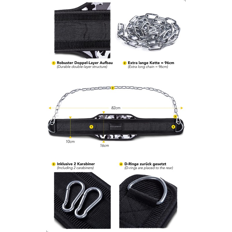 Fitgriff® Dip Belt with Chain + 2 Carabiners, Dip Belt