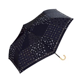 [2025] Wpc. 8065-015-002 Folding Umbrella, Floral Patchwork, Mini, Navy, Rain Umbrella, Lightweight, Rain or Shine, Commuting to Work, School, Travel, Stylish, Cute, Women's, Floral Pattern, Retro