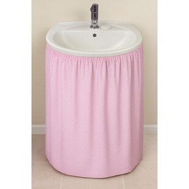 Diamond Stitch Bathroom Sink Skirt – Waterproof Fabric, Hides Pipes and Walls, Adds Under-Sink Storage, Fits Standard Sinks Pink