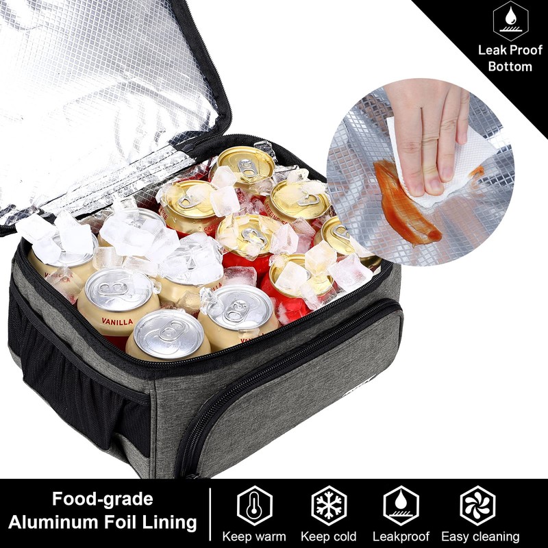 MIER Lunch Bag Men Double Deck Lunch Box Bag,Insulated Leakproof