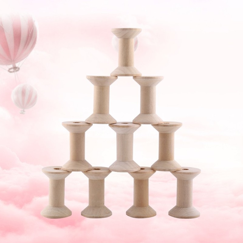 Mini Wooden Bobbins, Pack of 10 Unfinished Wooden Bobbins, Empty