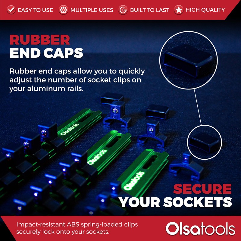Olsa Tools Aluminum Socket Organizer, 3pc Set - Green Socket