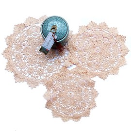 Duories Set of 2 Beige Lace Round Embroidery Placemats, Lace Coasters, Embroidered Flowers Placemats, Lace Placemats, Table Mat for Dining Room, Kitchen, Wedding, Party Decoration