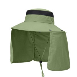 Sun Hat for Working Outdoors Men UPF 50 Protection Waterproof Fishing hat with Neck Flap Large Brim Khaki Green