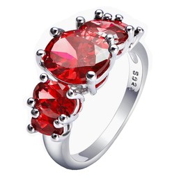 WIBERN Platinum Plated High Polished Five Ruby Cubic Zirconia Princess Cute Charm Ring for Women (Red, 7)