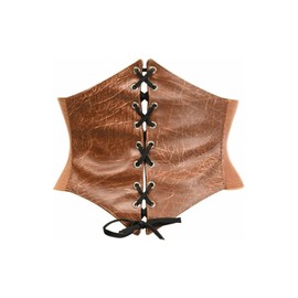 Lavish Distressed Brown Faux Leather Corset Belt (Medium)