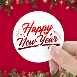 40 Happy New Year Stickers, 2 Inch Big Round Glossy Labels, Great for Holiday Season Gifts, Gift Bag, Cards, Envelopes, Boxes, Tags, and Supplies. Made in USA