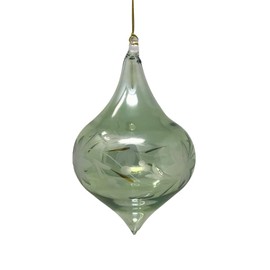 Egyptian Museum Green Floral Etched Onion Glass Ornament – Handblown Egyptian Ornament, 5.5"