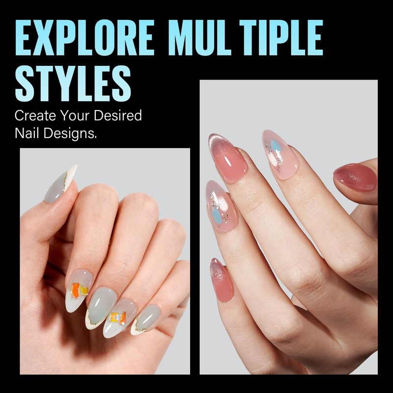 TOMICCA Medium Almond Nail Tips - Full Coverage, Soft Gel