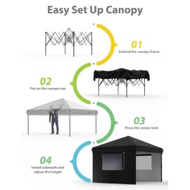 Garvee 10x10 Pop Up Canopy Tent Outdoor Canopy One-Person Set Up Heavy Duty Commercial Instant Tent Shelter, 3-Sidewall+Black