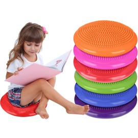 6 Pcs Inflated Wobble Cushion Pump Wiggle Seat for Sensory Kids Flexible Seating Exercise Balance Disc Sensory Chair Balance Boards for Office School Home Equipment, Pump Included(Bright Colors)