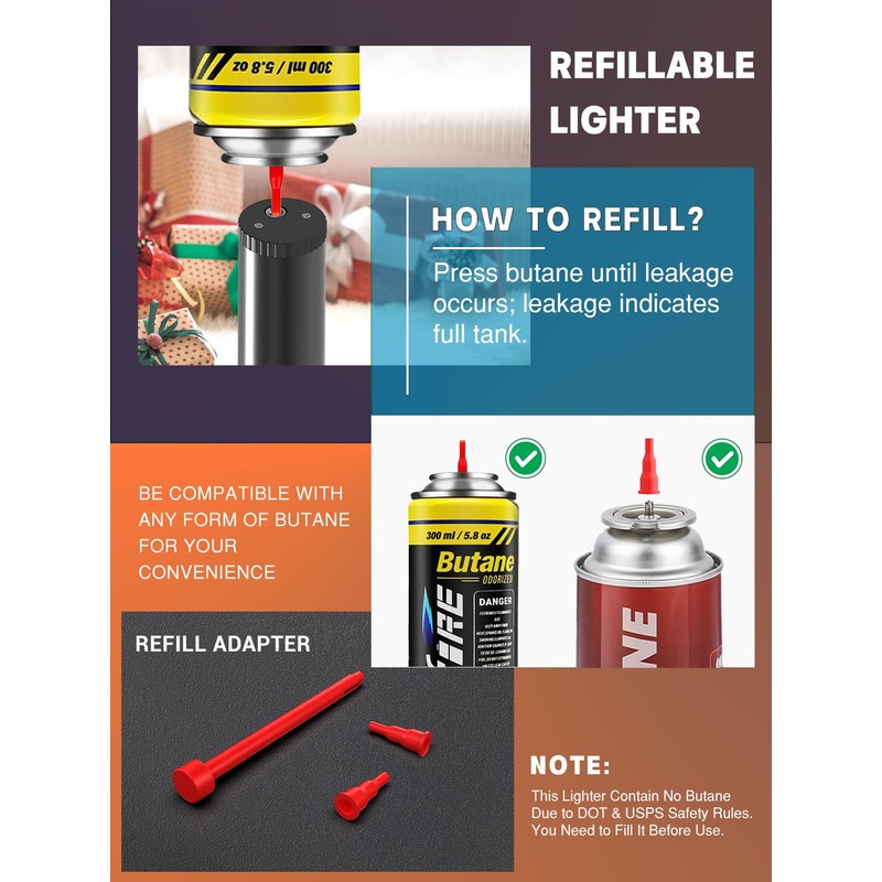 Bright Fire Torch Lighter Butane Refillable, Long Jet Flame Butane
