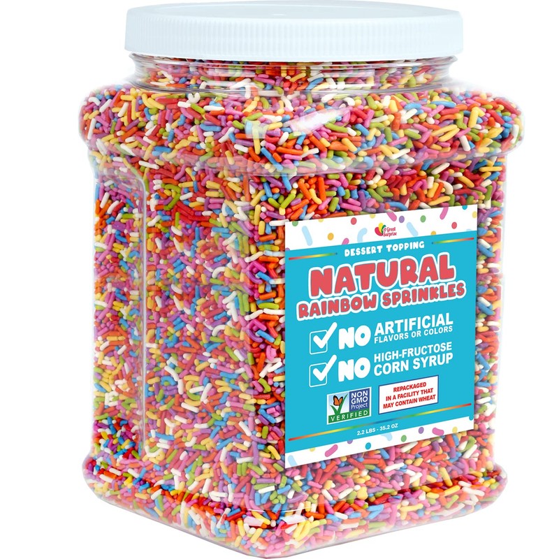 Dye-Free Rainbow Sprinkles – 2.2 LB - Natural Vegan Baking