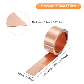 sourcing map Copper Sheet Roll 2500mm x 20mm x 0.2mm, 1" x 8.2ft 38 Gauge 99.9% Pure Copper Flashing Strip Metal Foil Plate for Electricity DIY Projects (Multiple Sizes)