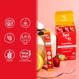 Sol-ti Strawberry Lemon SuperStix: Hydration Powder with Electrolytes, Real Fruit, Freeze Dried Coconut Water and 5 Essential Electrolytes - Flavor: Chlorophyll Lemon SuperStix