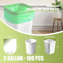 Zhuqing 3 Gallon Garbage Bags, 10L Biodegradable Trash Bags, 100 Counts Compost Bags, Wastebasket Liners Bags for Kitchen Bathroom Office, Green