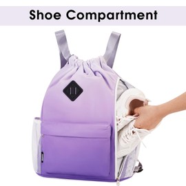 WANDF Drawstring Backpack Sports Gym Bag with Shoes Compartment, Water-Resistant String Backpack Cinch for Women Men (Purple Gradient,Large)