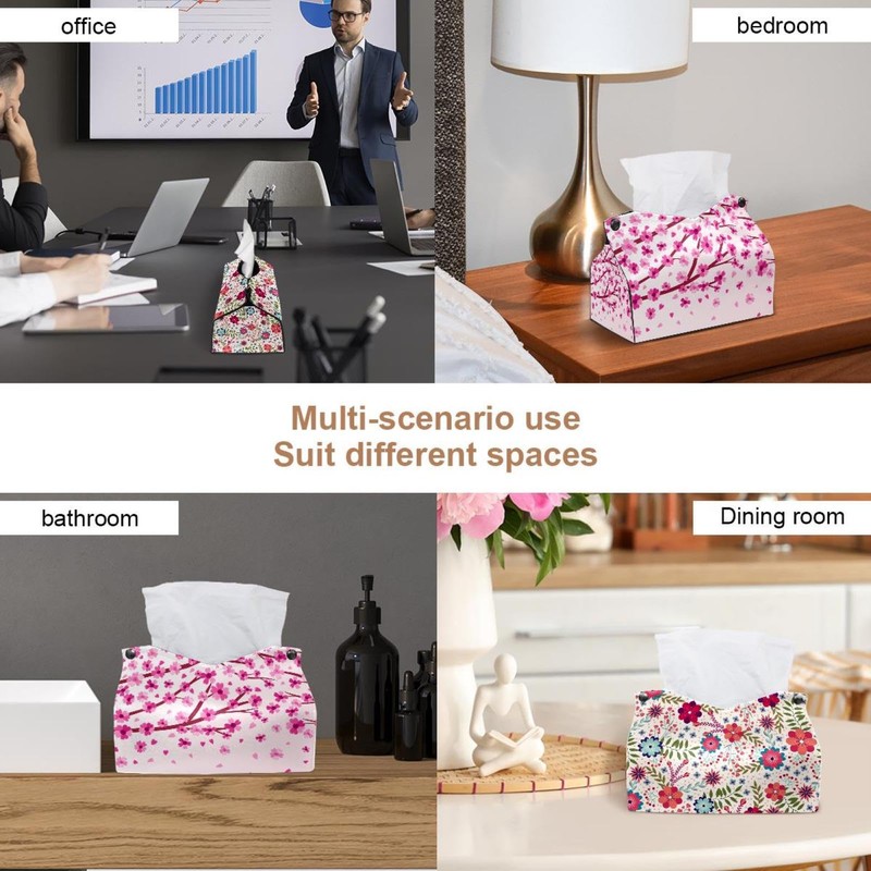 2 Pack Tissue Box Cover Holder, Nice Cherry Blossom Rectangle