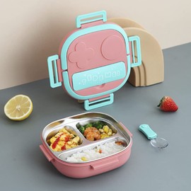 Aseech Lunch Box for Kids, Cute, 304 Stainless Steel, Leak Proof, 5 Lock, Dishwasher Safe, Divider Included, Spoon Included, For Kindergarten, Nursery, Kids, Children, Bento Box