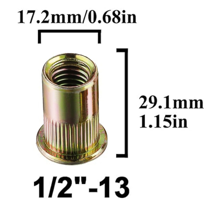 ZAMBASE Rivet Nut 1/2"-13 UNC 20Pcs Yellow Zinc Plated Finish