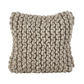Fennco Styles Chunky Cable Knit Premium 100% Wool Woven Decorative Throw Pillow Cover - Fog 18" Square Cushion Case for Couch, Bedroom and Living Room Décor