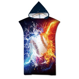 Rowjoy Football Surf Poncho, Microfibre Beach Towel Poncho 75 x 110 cm, Football Bath Poncho for Adults and Teenagers (Navy Baseball)