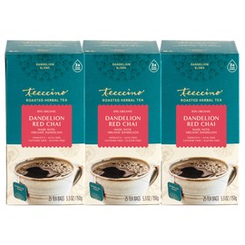 Teeccino Dandelion Red Chai Tea - Caffeine-Free, Roasted Herbal Tea with Prebiotics, 3x More Herbs than Regular Tea Bags, Gluten Free - 25 Tea Bags (Pack of 3)