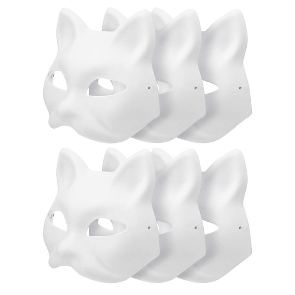 JIANYH 6Pcs Cat Mask, Masquerade DIY Paintable Blank Masks White