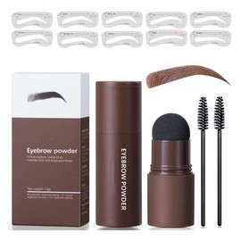 Sello De Cejas, EyeBrow Stamp Kit, Kit de Plantillas para Sellos Para Cejas Reutilizables, 10 Plantillas De Cejas, 2Pinceles Para Cejas, Lápiz de Sombra de LÍnea de Cabello de Larga Duración (Marrón Natural)
