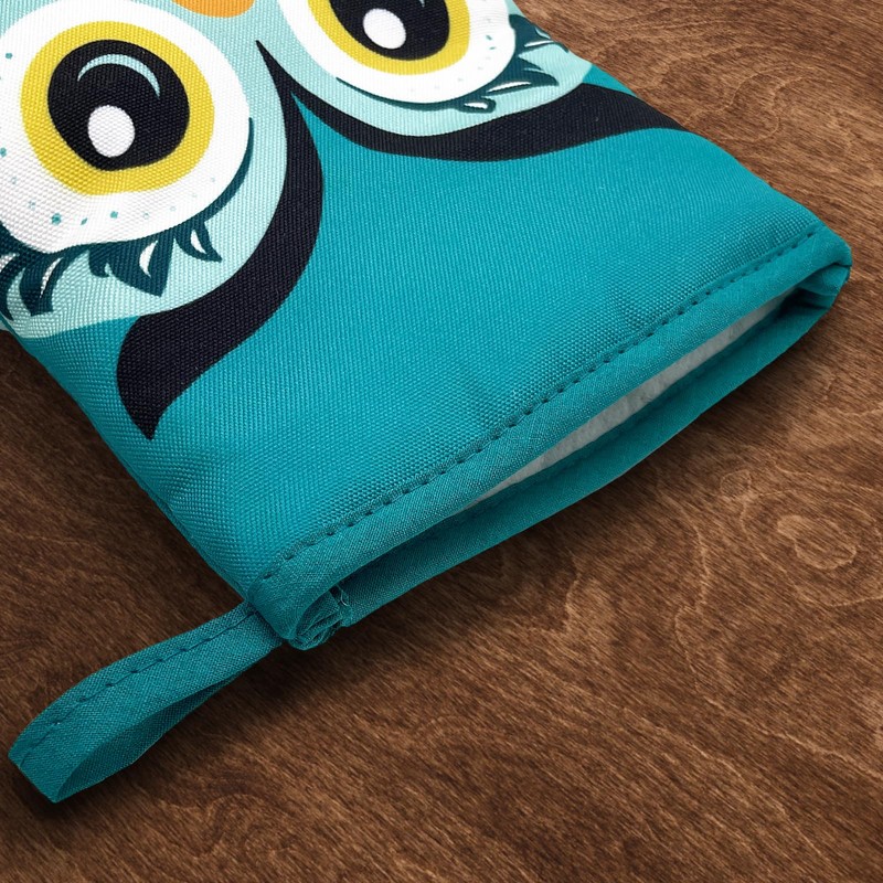 Owl Cute Green Teal Mini Silicone Oven Mitts, Heat Slip