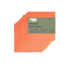 Yuktha Swedish Dish Cloth - Eco Friendly Reusable Dish Cloths, Absorbent Cellulose Sponge Cloth for Cleaning Kitchen - 10 Pack (Orange)