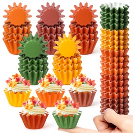 R HORSE Fall Mini Size Cupcake Liners - 200Pcs Autumn Grease-resistant Cupcake Cups for Baking, Heavy Duty Paper Muffin Baking Cups for Fall Autumn Thanksgiving Party Housewarming Gifts