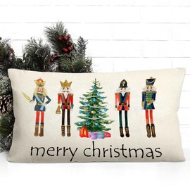SPXUBZ Christmas Throw Pillow Cover Merry Christmas Nutcracker Soldier Linen Pillowcase Winter Festival Nice Gift Home Decor Indoor Pillowcase Cushion 12x20 Inch(Two Sides Print)