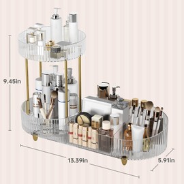 Beborxue Makeup Organizer Countertop for Vanity, 360 Rotating Cosmetic Skincare Perfume Organizers, Large Capacity Cosmetic Display Case for Dresser, Bathroom Countertop (Clear)