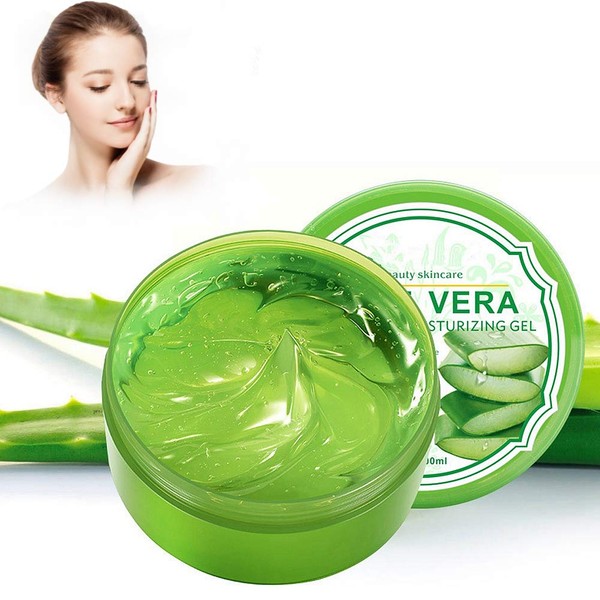 300 g Organic Aloe Vera Gel, Moisturising Face Damaged Skin, Relieves Acne Scars and Redness, Dry Bearing Bock for and Rough Sunburned Skin