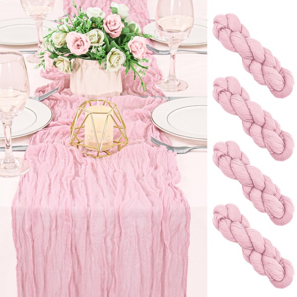 HAISIWLKJ 4 Pack 120 Inch Pink Cheesecloth Table Runner Boho