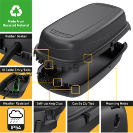 D-Line Outdoor Weatherproof Electrical Cable Box, IP54 Rated for Safe Outdoor Use, Power Strip Enclosure, Plug Protector, Garden Extension Cord Cover - 11.4in (L) x 4.92in (W) x 4.33in (H) - Black