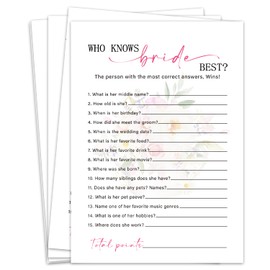 WwongxianB Who Knows Bride Best Bridal Shower Games, Tea Party Bridal Shower Games Cards 30 Guests, Pink Floral Wedding Engagement Bachelorette Party Activity & Game Reception Supplies-B03
