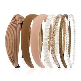 7 Stück Haarreifen Set Damen, Perlen Stirnbänder Rutschfeste Haarbänder, Gepolsterte Haarschmuck für Frauen und Mädchen, Vielseitige Stirnbänder für Alltag und Styling, Perlen Haarreifen Set