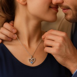 PANDA LUXURY JEWELLERY Women's Necklace 925 Silver - Infinity Heart Necklace with Infinity Pendant & Blue Crystal - Cubic Zirconia Jewellery - Gift for Girlfriend, Wife, Mother