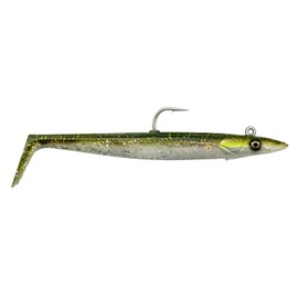 Savage Gear Sandeel V2-2 Rubber Fish + 1 Jig Head, Size/Weight/Colour: 15.5 cm/46 g/Green Silver UV