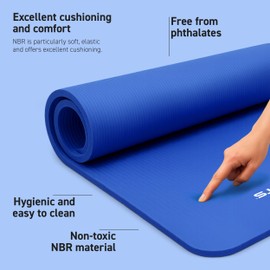 MSPORTS Thick Yoga Mat Premium Non Slip – Extra Comfortable Exercise Mat for Home Workouts, Pilates, Stretching & Gym – Cushioned NBR Foam, Yoga Mat with Strap, for Women & Men (Blue, 74.5 x 24 x 0.6 in)