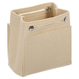 uxcell Purse Organizer Insert, Portable Felt Organizer Bags with Snap Multiple Compartments Purse Liner for Domed Satchel, Tote Bag, Handbag Shaper (7" x 4" x 6.3", Beige)