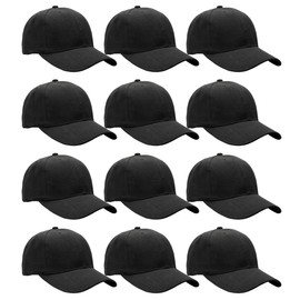 Wholesale Bulk Lot 12-Pack Baseball Cap Adjustable Size Plain Blank Solid Color (12-Pack Black)