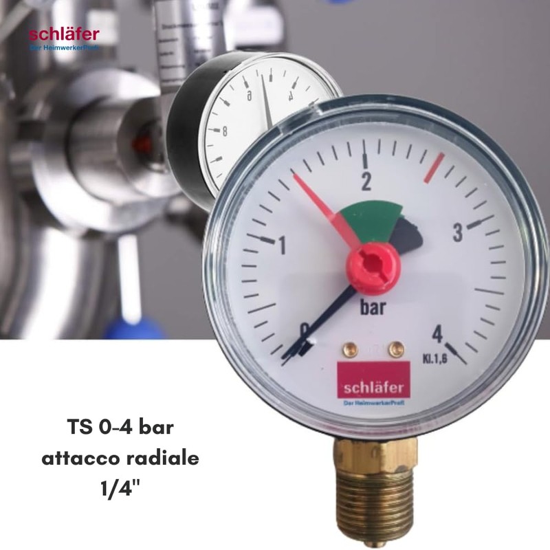 Schläfer 0930163 Hydraulic Pressure Gauge Vertical Radial Connection 1/4 Inch
