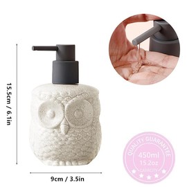 Sylfu Owl Ceramic Liquid Soap Dispenser - 15.2oz Refillable for Bathroom Countertop, Kitchen, Essential Oil, Lotion - Hand and Dish Soap Foam Dispenser