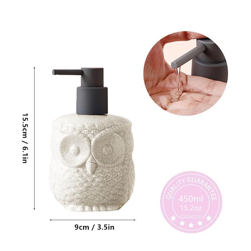 Sylfu Owl Ceramic Liquid Soap Dispenser - 15.2oz Refillable for