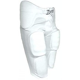 TAG Adult Integrated Football Pant - Sewn-in Hip, Thigh, Tail and Knee Pads - 3-Piece Back - Open Fly with Elastic and Half Web Belt - Great for Football Practice - White - Large