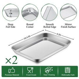 P&P CHEF 10.4 Inch Toaster Oven Pan with Rack Set, Stainless Steel Baking Pan Tray and Grid Cooling Rack for Cooking/Roasting, Dishwasher Safe & Easy to Clean, Non-toxic & Sturdy, (4Pcs)