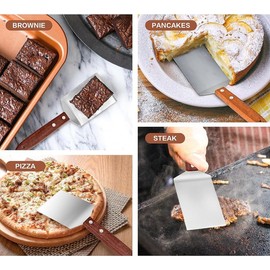 2-Piece Small Brownie Cookie Spatula Set Metal Stainless Steel Wood Handle Spatula, Heavy Duty Kitchen Baking Spatula Chef's Cooking Spatula (2.5 x 8.2 inches)